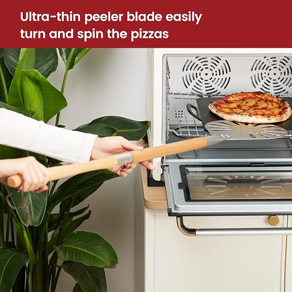 Pizza Turning Peel, 9 Perforated Anodized Aluminum Round Pizza Peel Turner with Wood Handle, 2 Sizes in 1 Non Stick Spatula for Homemade Bread Outdoor Pizza Oven Accessories
