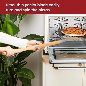 Pizza Turning Peel, 9 Perforated Anodized Aluminum Round Pizza Peel Turner with Wood Handle, 2 Sizes in 1 Non Stick Spatula for Homemade Bread Outdoor Pizza Oven Accessories