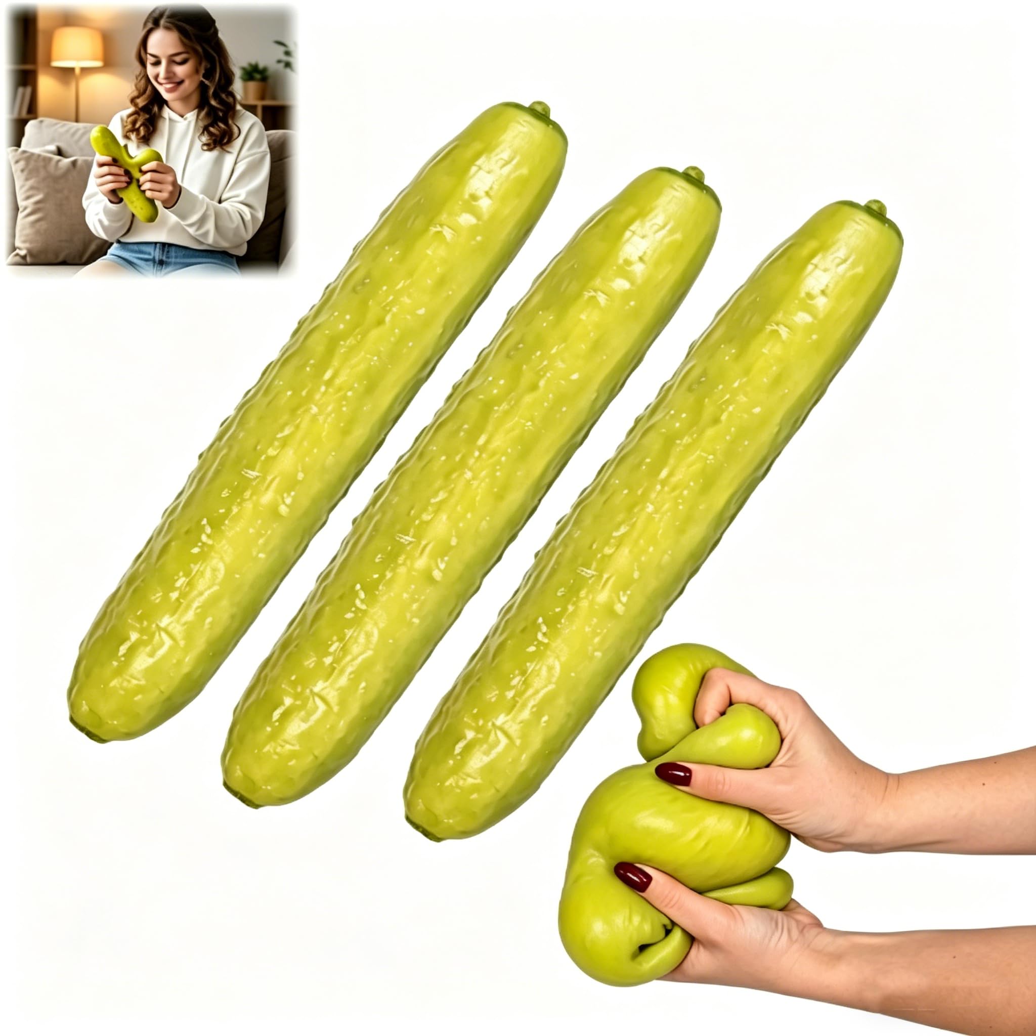 Pickle Squishy, Fun Realistic Pickle Design, Pickles Squeeze Fidget Toy, Squìshy Stress Balls, Cucumber Stress Squeeze for Boys Girls Men Women Students Home Office Classroom Work Study (3 pcs) — image 1