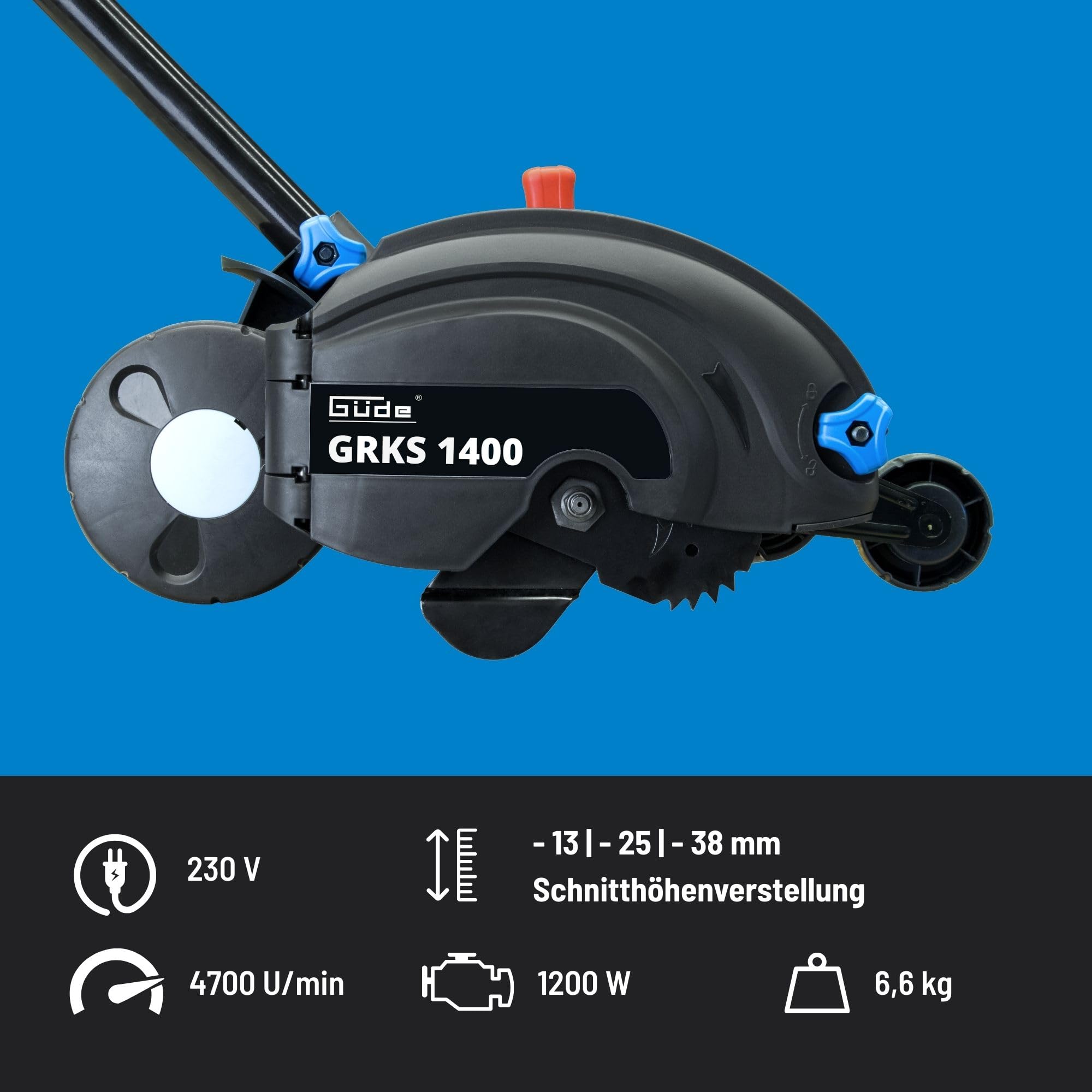 Güde Rasenkantenschneider GRKS 1400 (1200 W, 3-fach einstellbare Schnitttiefe (-13 / -25 / -38 mm), Messerdurchmesser 19 cm, Motordrehzahl: 4700 1/min, einstellbarer Zusatzhandgriff), Kabelgebunden