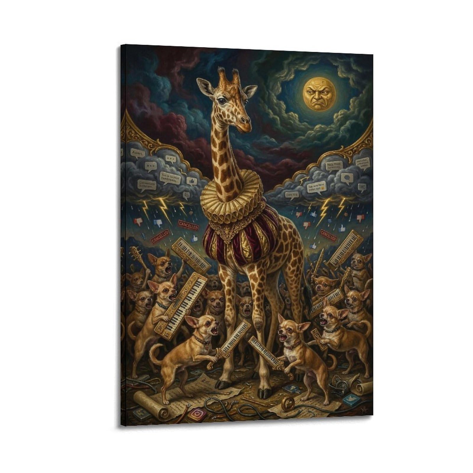 XKUGA Surreal Vintage Animal Poster Giraffe Comment Storm Social Satire Modern Decorative Canvas Prints - Ideal Wall Art for Family, Man Cave, Game Room, Boys & Girls Bedroom 12x18inch(30x45cm)