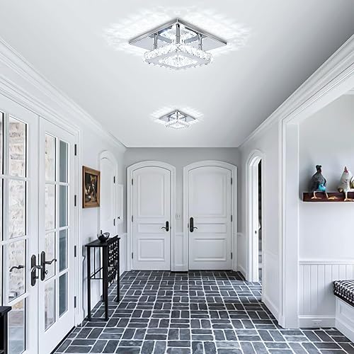 Miniatura 4 de Qieynel Candelabros de cristal modernos dorados con control remoto empotrado, lámpara de techo LED con cristales para baño, cocina, oficina,