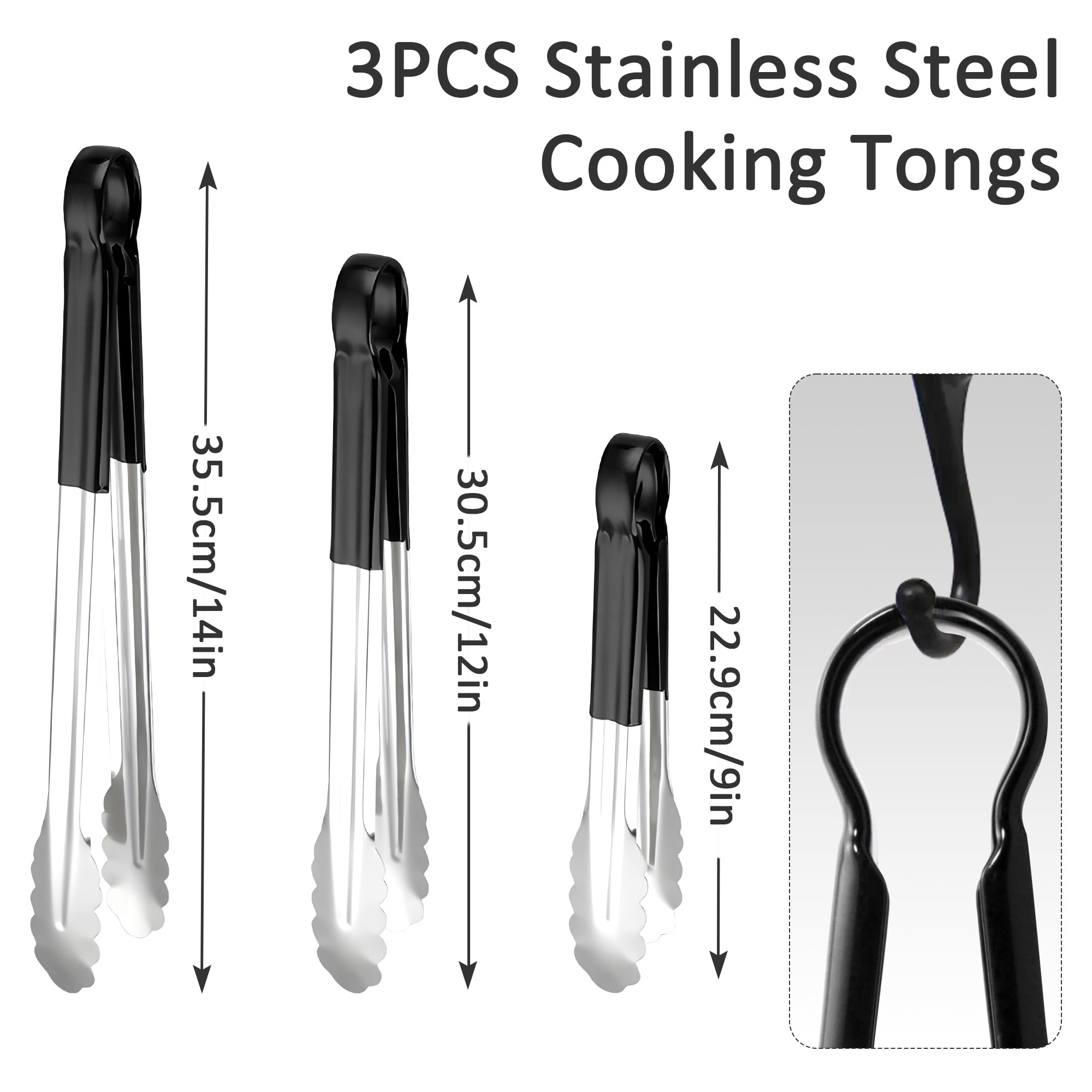3-Pack Heavy Duty Stainless Steel Cooking Tongs - Image 3