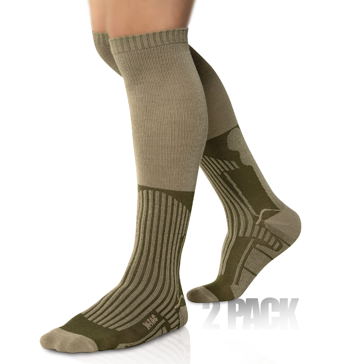 Knee High Tactical Socks 2 Pack - Lightweight Coolmax Moisture Wicking Army Combat Socks, Ocp, M