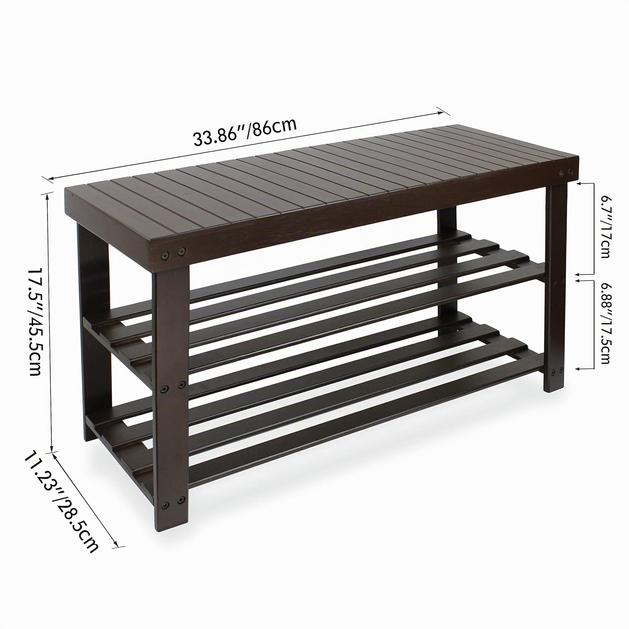 SMIBUY Banco de Zapatos de bambú Resistente, Organizador de Zapatos de 3 Niveles, Estante de Almacenamiento para Entrada, Pasillo, baño, Sala de Estar (marrón Oscuro)