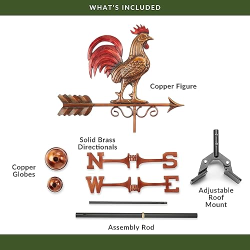 Miniatura 8 de Good Directions 1975RED Bantam Red Rooster Veleta, Pátina multicolor acabada a mano de cobre puro