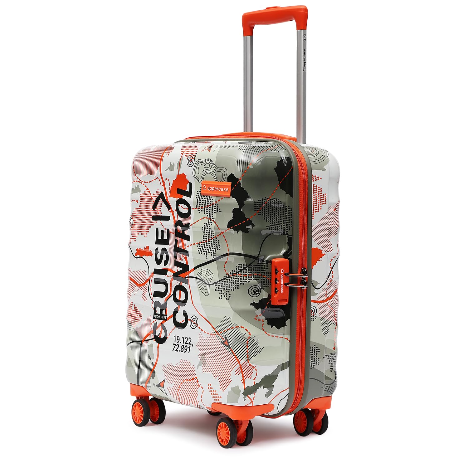 Geo (Small) 56Cms, Hardsided Cabin Trolley Bag for Travel Printed Eco Polycarbonate Luggage, Combination Lock 8 Wheel Spinner Suitcase for Unisex, 2000 Days Warranty, Green