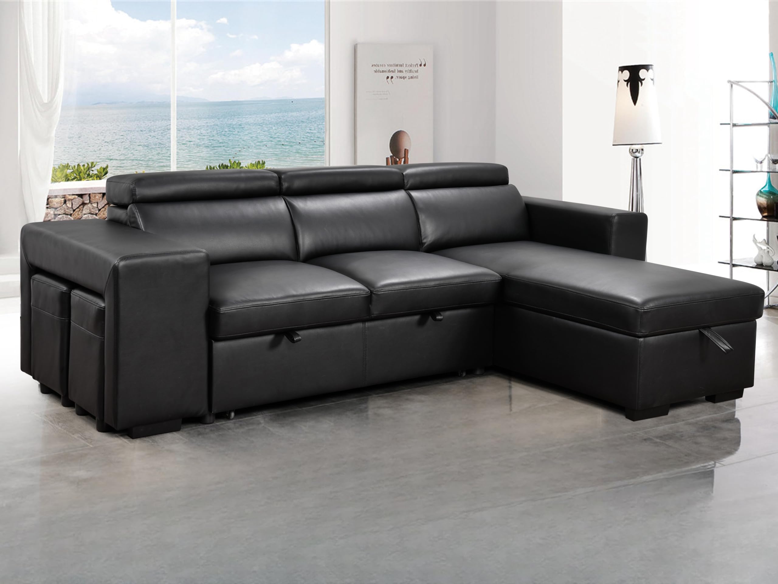 THSUPER 102 Inch Breather Leather Sectional Sleeper Sofa