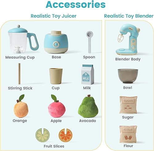 Miniatura 3 de ROBUD Juego de juguetes de cocina, licuadora de juguete y exprimidor de juguete, juego de electrodomésticos de cocina con accesorios, luz y sonido