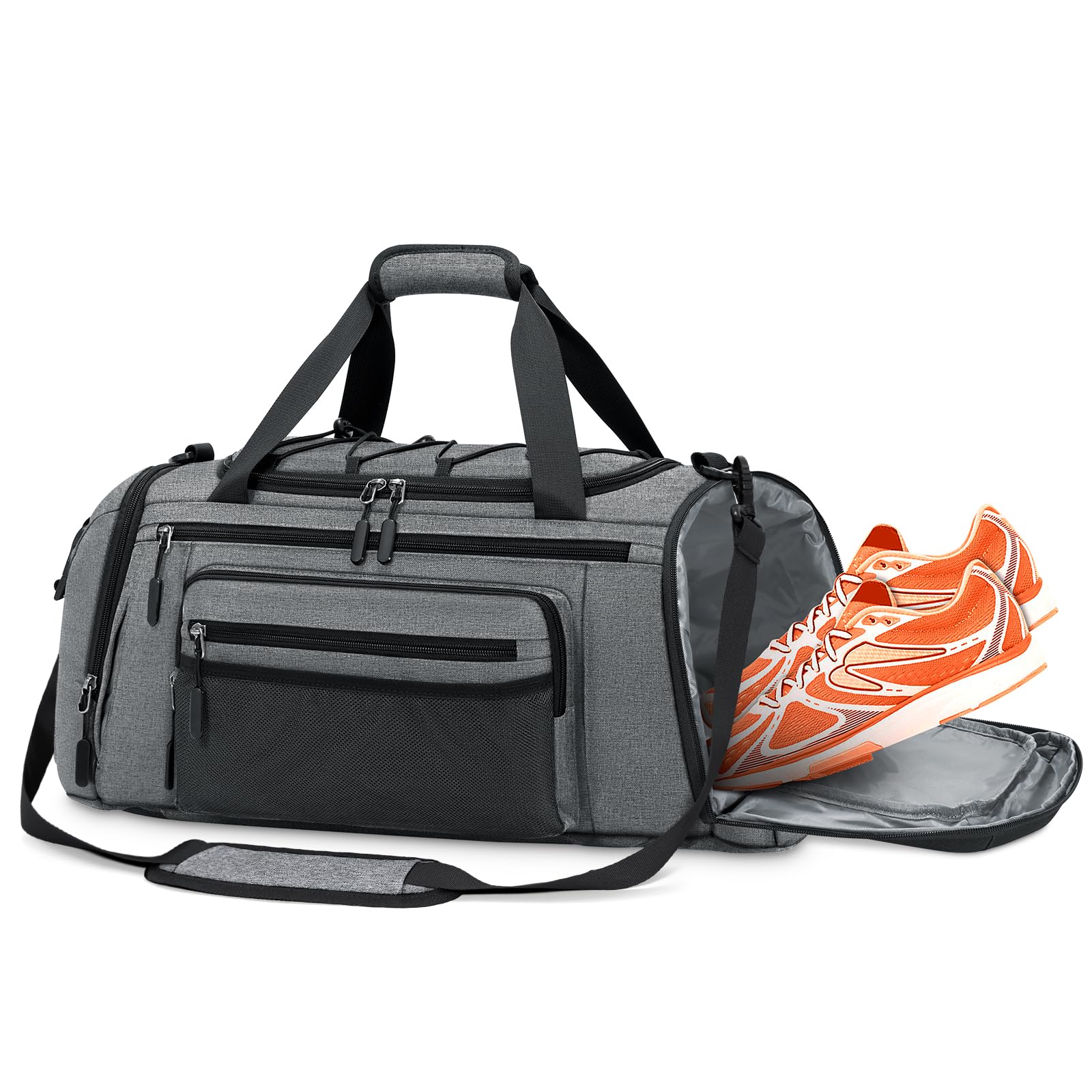 RAINSMORE Sac de Sport Homme Femme 45L Sac de Voyage avec Compartiment Chaussures et Humide pour Gym Fitness Weekend Gris