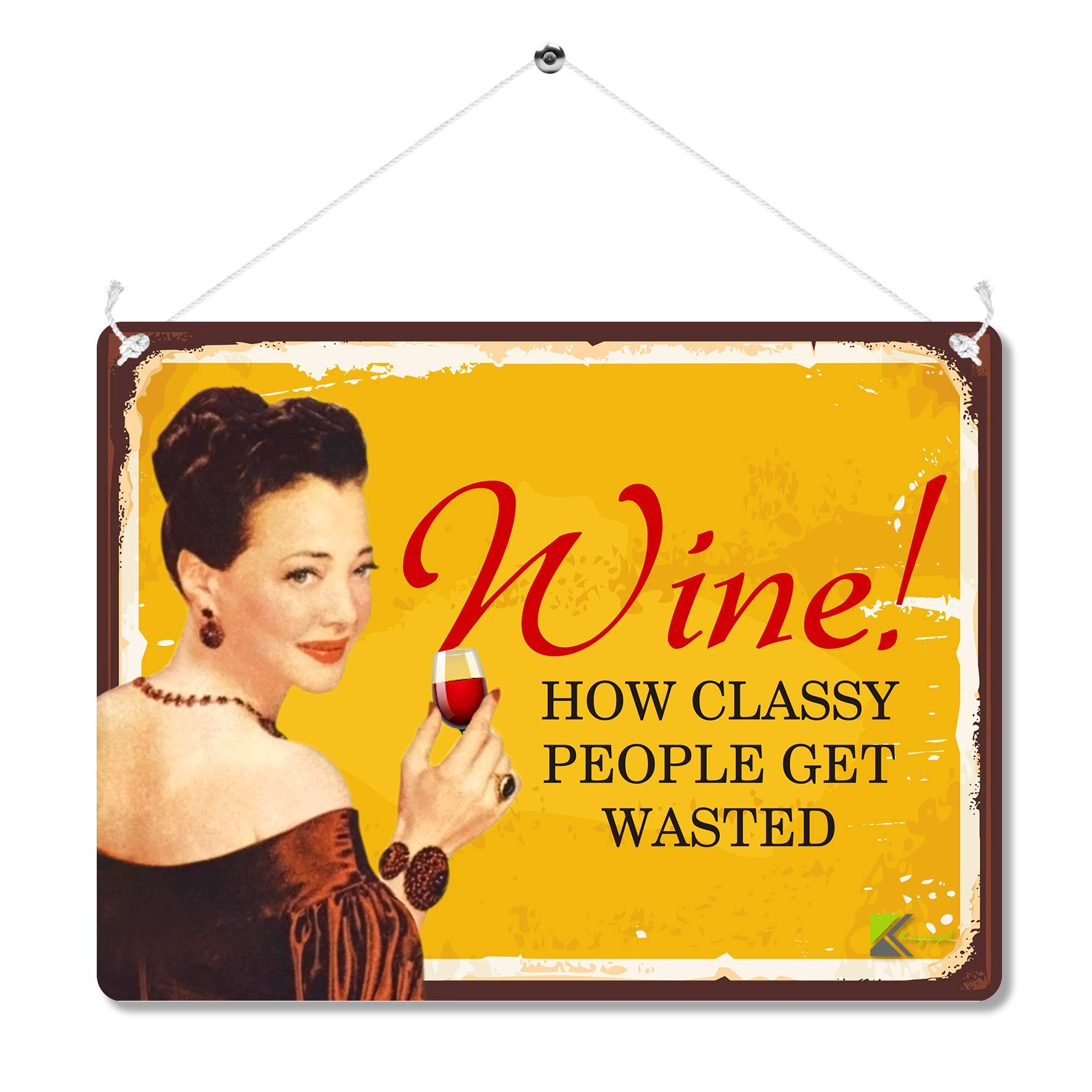 Kruzroyal Funny Wine Metal Wall Sign, How Classy People Get Wasted Novelty Plaque Gift, Humorous Retro Vintage Tin Decor for Home Bar or Kitchen, 20x15cm with Hanging String