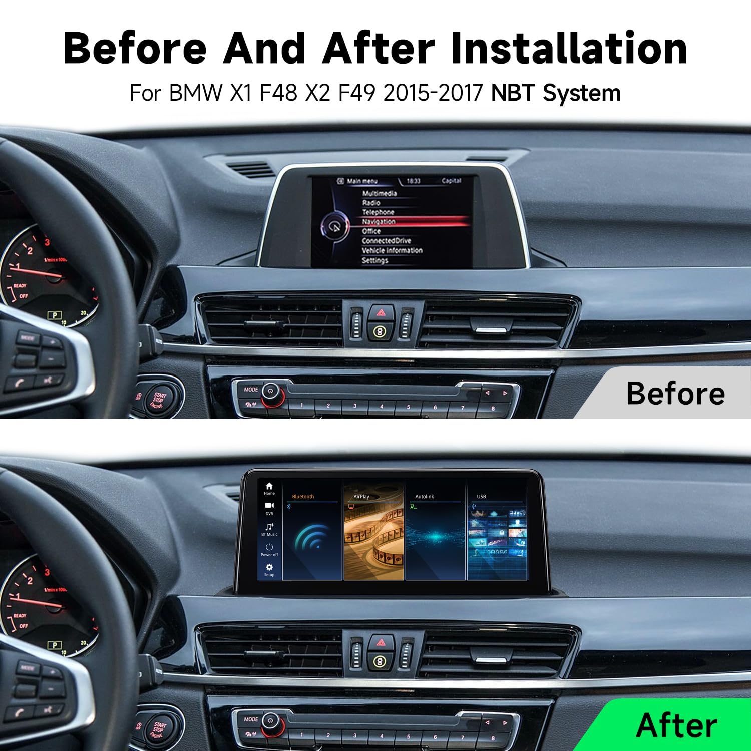 CTB 10.25" CarPlay Android Auto per BMW X1 F48 2015-2017 | Sistema Linux | Compatibile NBT | Schermo Touch Multimediale Retrofit upgrade Plug & Play