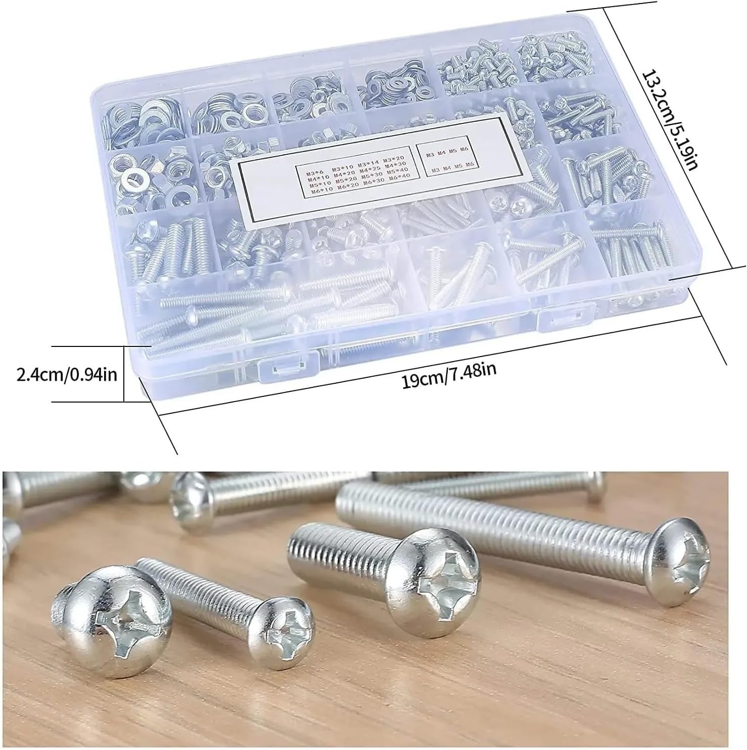 1080個のネジボルトとナットと平ワッシャーの組み合わせキット、メートル法、M3/M4/M5/M6クロススロットヘッド六角とセット
