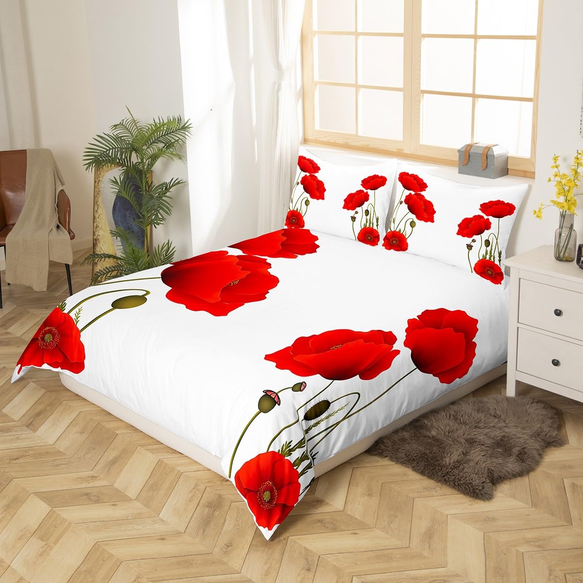 Manfei Red Flower Kids Duvet Cover Set Single Size - Image 2