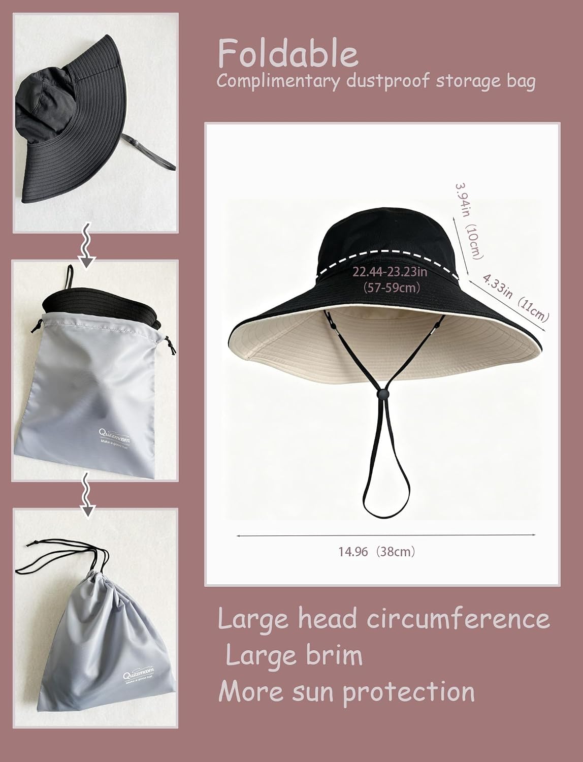 Wide Brim Reversible Sun Hats for Women Summer, UV-Blocking and Portable hat Suitable for Outdoor Travel image 5