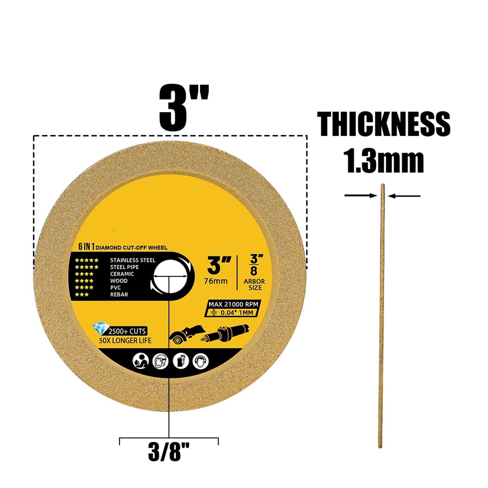 Disco de Corte de 1/3/5 Piezas de 75 mm, Herramienta de Corte y Pulido de Vidrio y cerámica for Cortar Metal, Madera y Acero(3pcs 75mm)