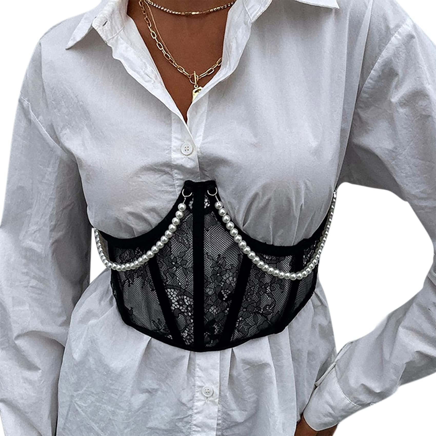 JUMISEE Women See Through Mesh Lace Up Bustier Corset