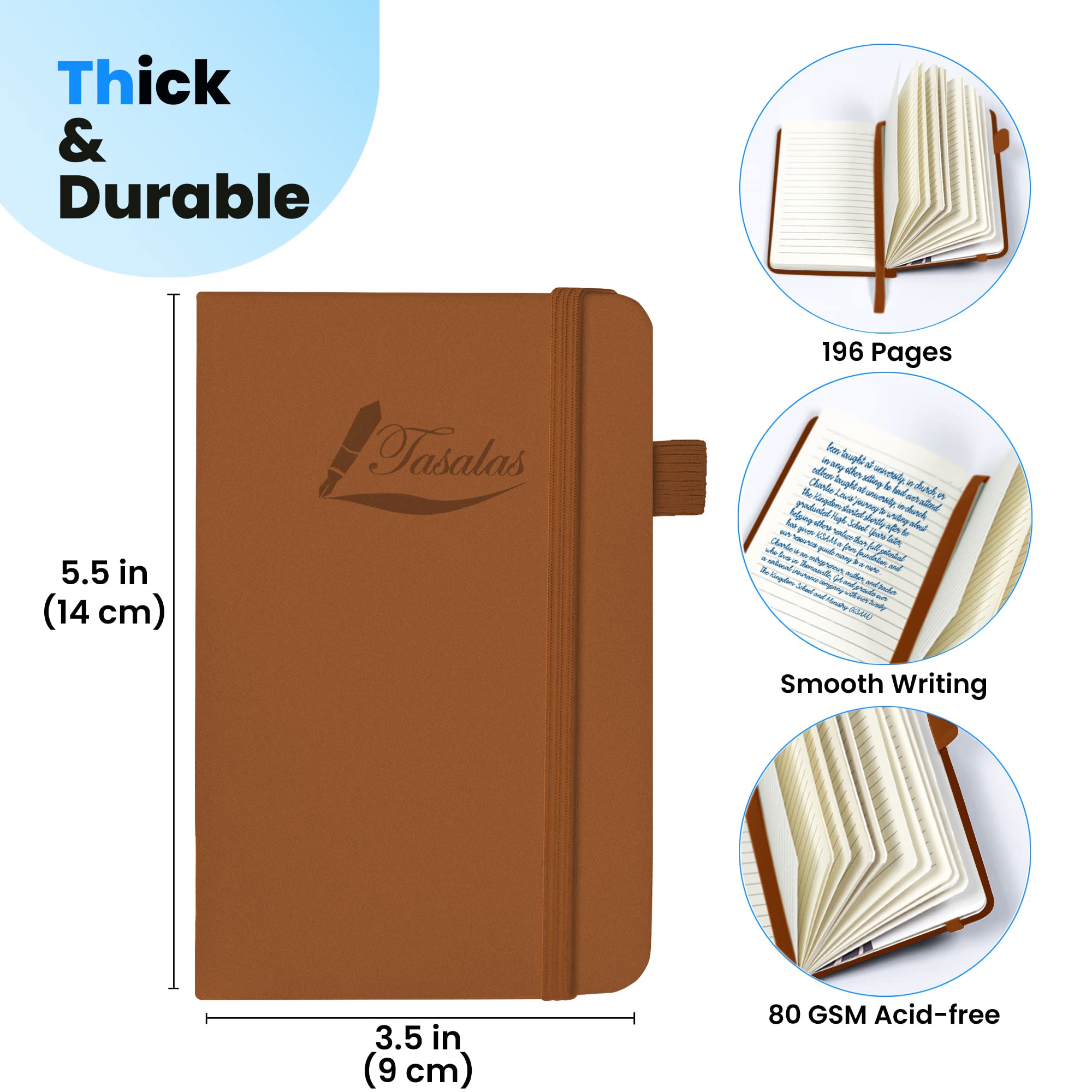 Tasalas Pocket Notebook Portable A6 Notebooks with Inner Pocket and Elastic Band, 80 GSM Lined Paper Notepad - Image 2