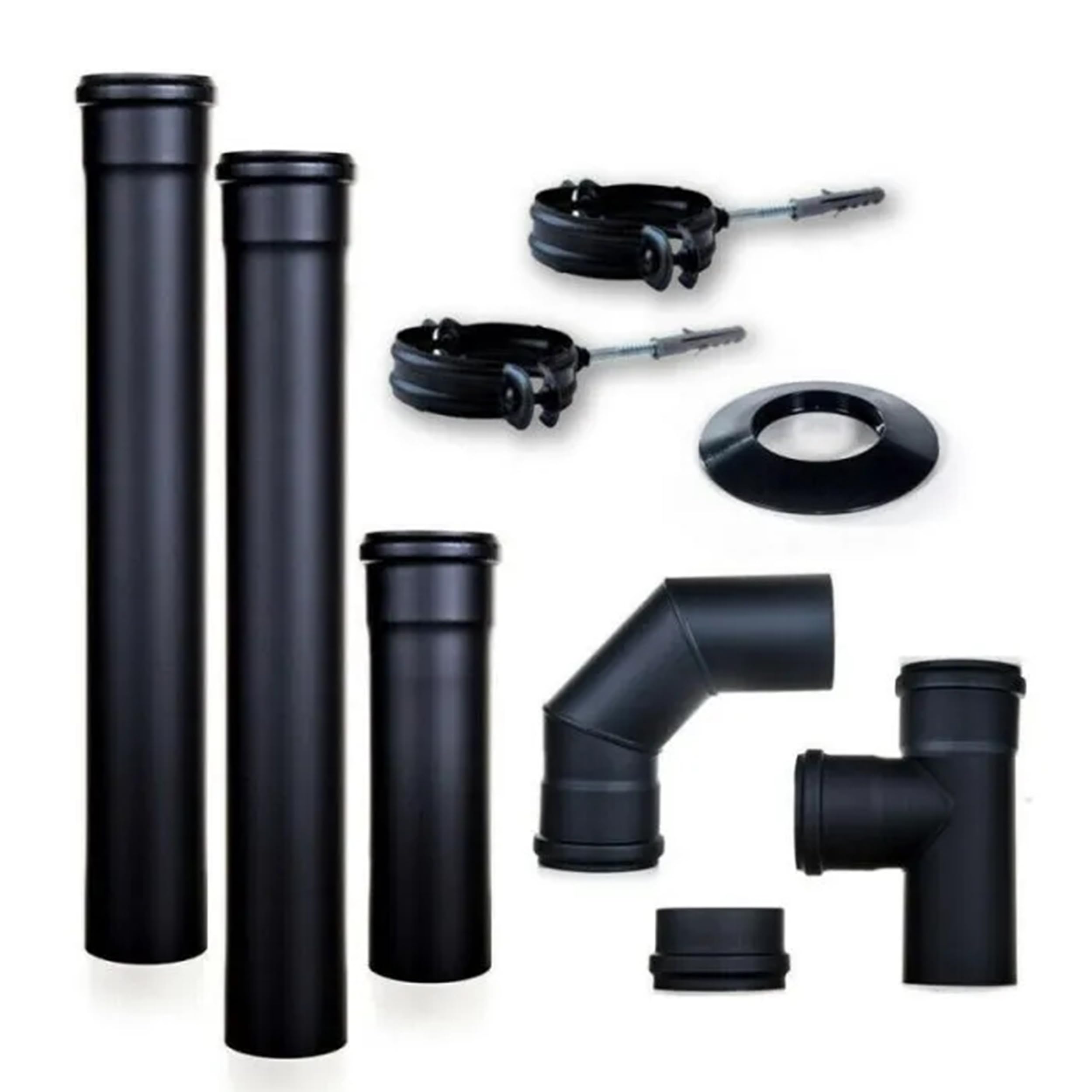 STUFE A PELLET ITALIA Accessori - Kit Fumisteria - Tubi Spessore 1,2 mm in Acciaio Nero Verniciato con Guarnizioni Ø 80 mm per Evacuazione Fumi Fino a 550 °C per Stufe a Pellet