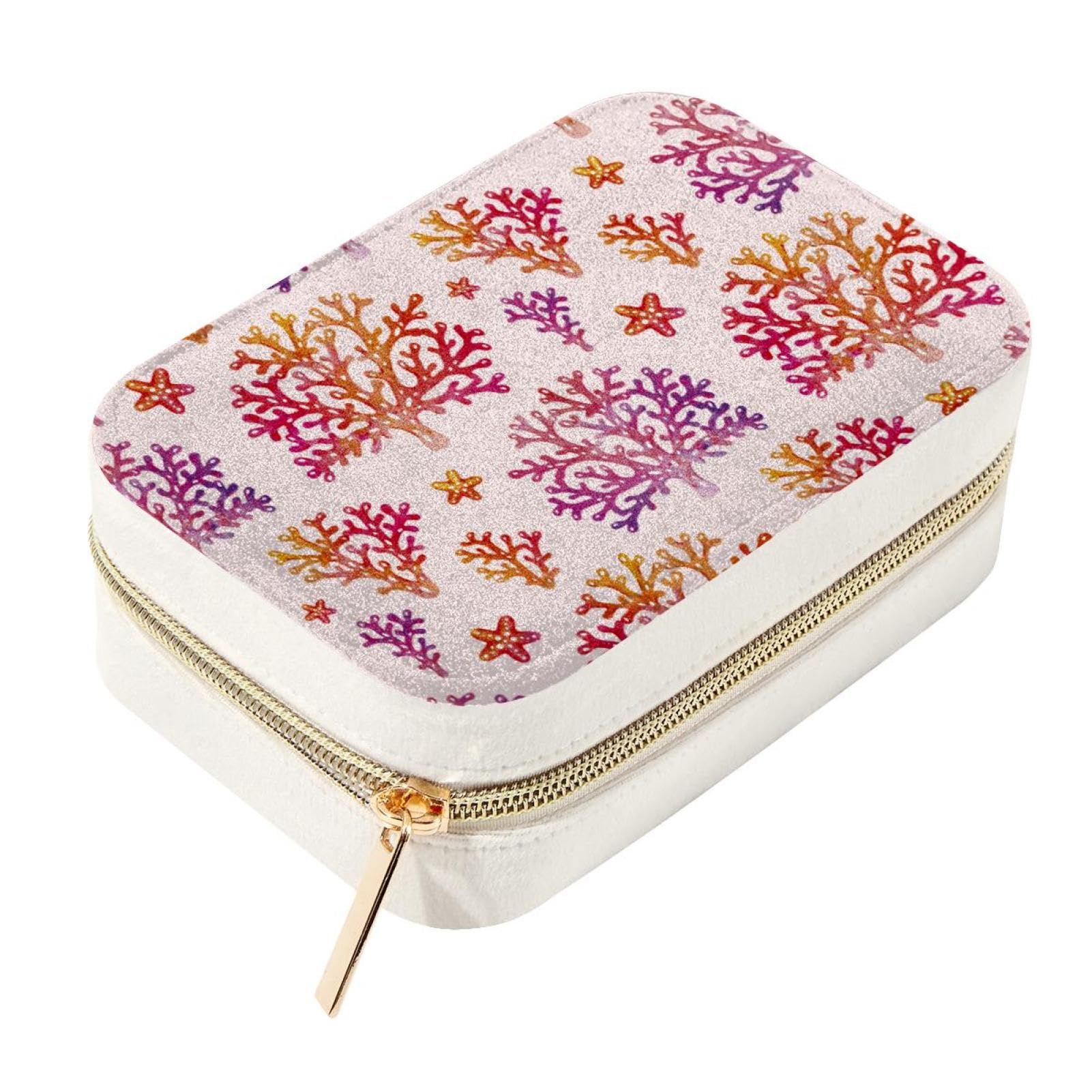 Boîte à bijoux de voyage en velours corail pour organiser vos boucles d'oreilles en week-end