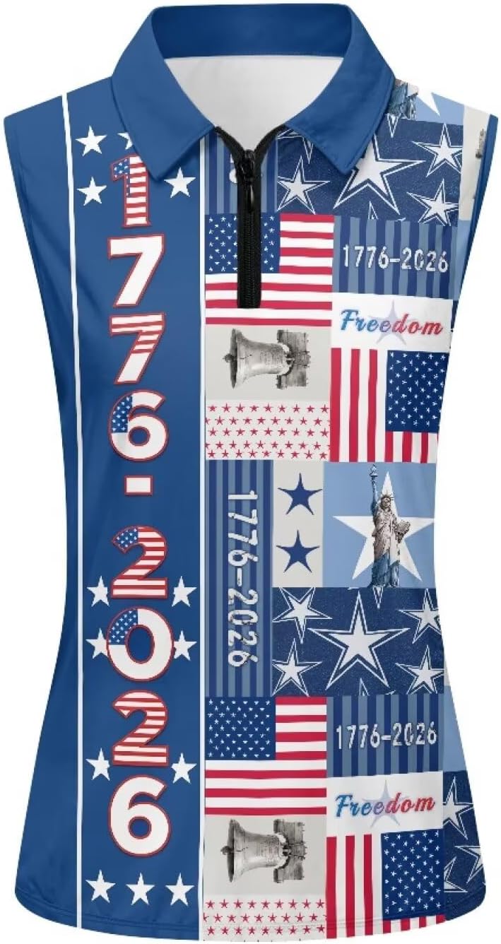POLERO American Flag Golf Shirt Women 250th 4th of July Golf Tank Top Patriotic Tennis Shirt Collared Racerback
