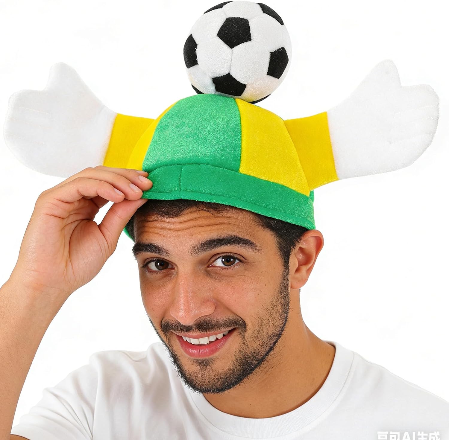 NUOBESTY Football Cap with Clapping Hands Funny Soccer Fan Headwear Accessories for Game Day, Soccer Party Cheering Hat, Sports Fan Party Favor Brazil Yellow