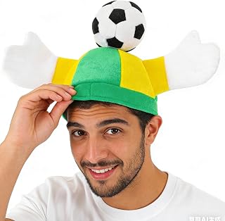 NUOBESTY Football Cap with Clapping Hands Funny Soccer Fan Headwear Accessories for Game Day, Soccer Party Cheering Hat, Sports Fan Party Favor Brazil Yellow