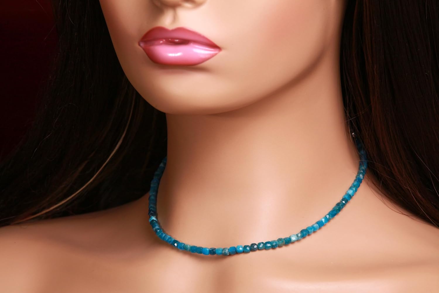 Natural Neon Blue Apatite 4mm Faceted Cube gemstone beaded necklace beautiful aqua neon blue beaded choker or layer necklace