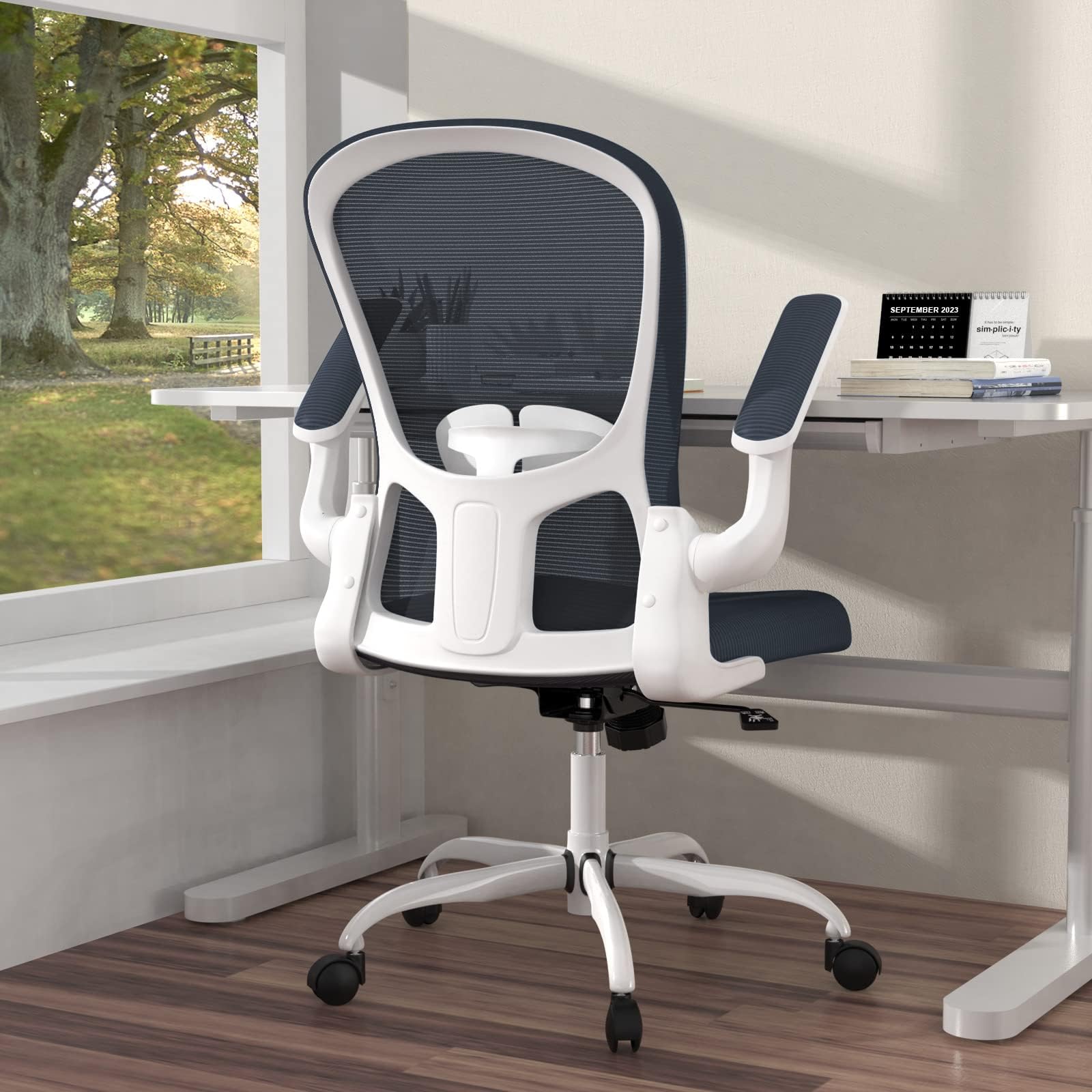 SilybonErgonomic Office Chair, Comfort Swivel Home Office Task Chair, Breathable Mesh Desk Chair, Lumbar Support Computer Chair with Flip-up Arms and Adjustable Height