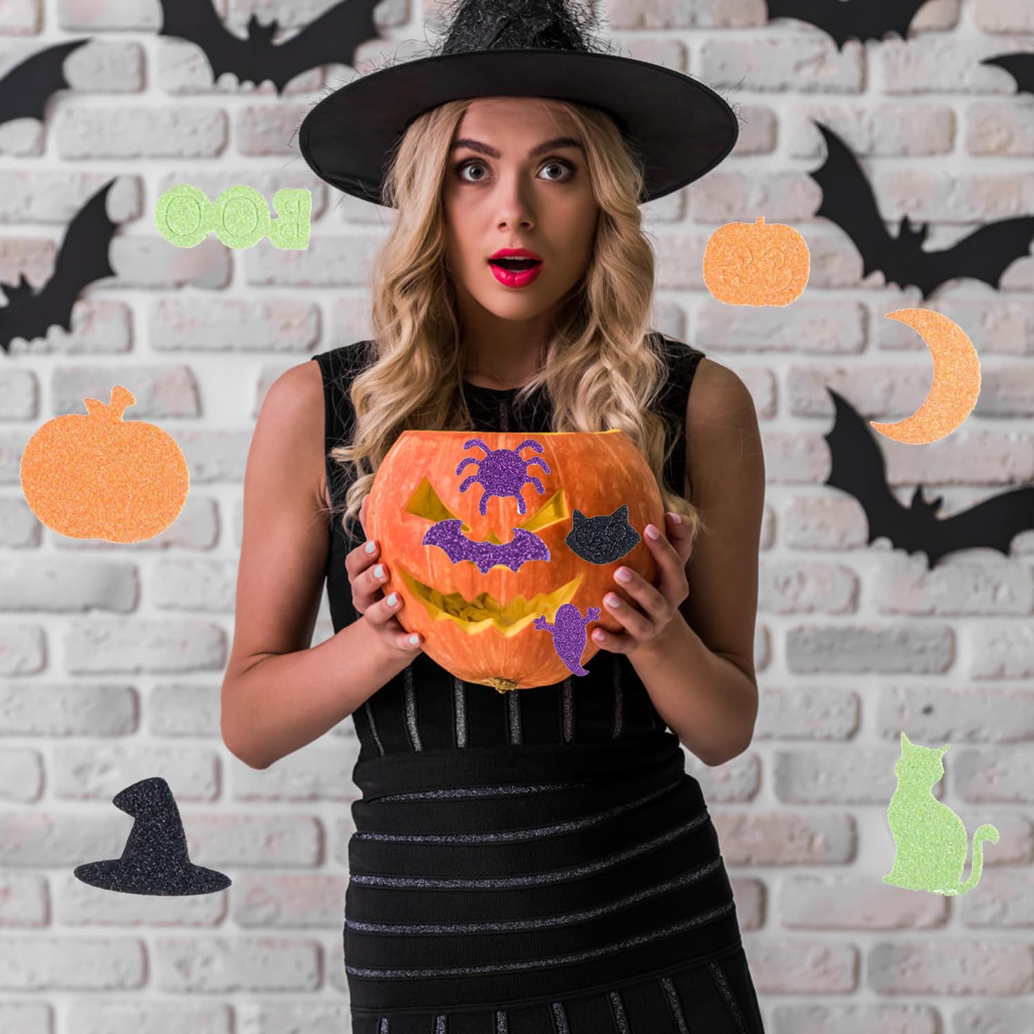 XNFUOE 100pcs Halloween Foam Stickers Glitter Foam Stickers Trick or Treat Party Bag Fillers for Crafts Holiday Cards Home Halloween Party Decoration Supplies - Image 4