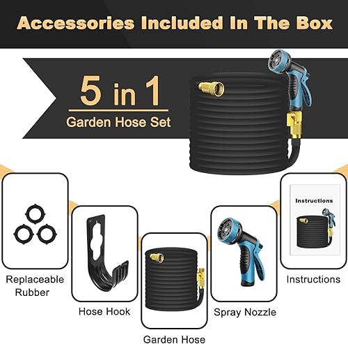 Miniatura 7 de Manguera de jardín de 50 pies, ligera, sin torceduras, a prueba de fugas, con boquilla rociadora de 10 funciones y conectores de latón de 34