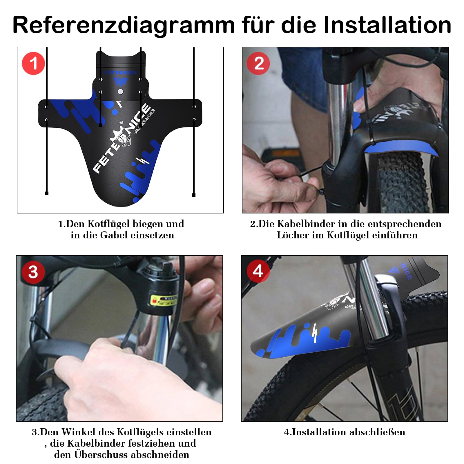 FETESNICE Parafanghi per Mountain Bike, Set di 2 Pezzi, Parafanghi per Bicicletta Compatibili Mud Guard Plus 20" - 29'' MTB Parafango Paraspruzzi Bike Bike MTB Fascette