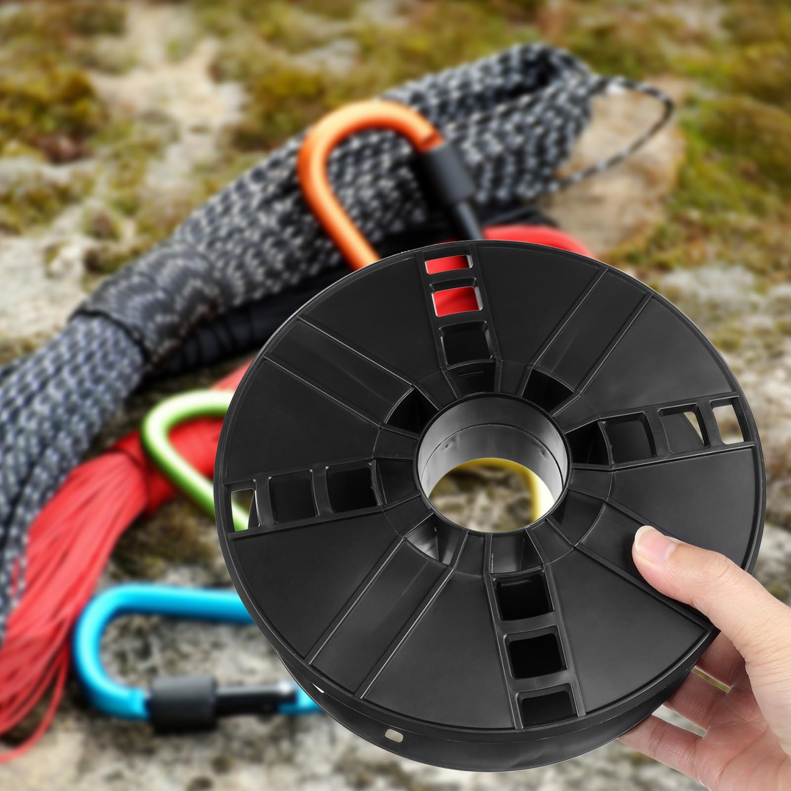 Metal Extension Cord Reel Stand In Black Heavy Duty Sturdy and Durable Easy to Grip Handles Cable Electric Hose Reels Spool Braided Storage Roller Rubber Shaft