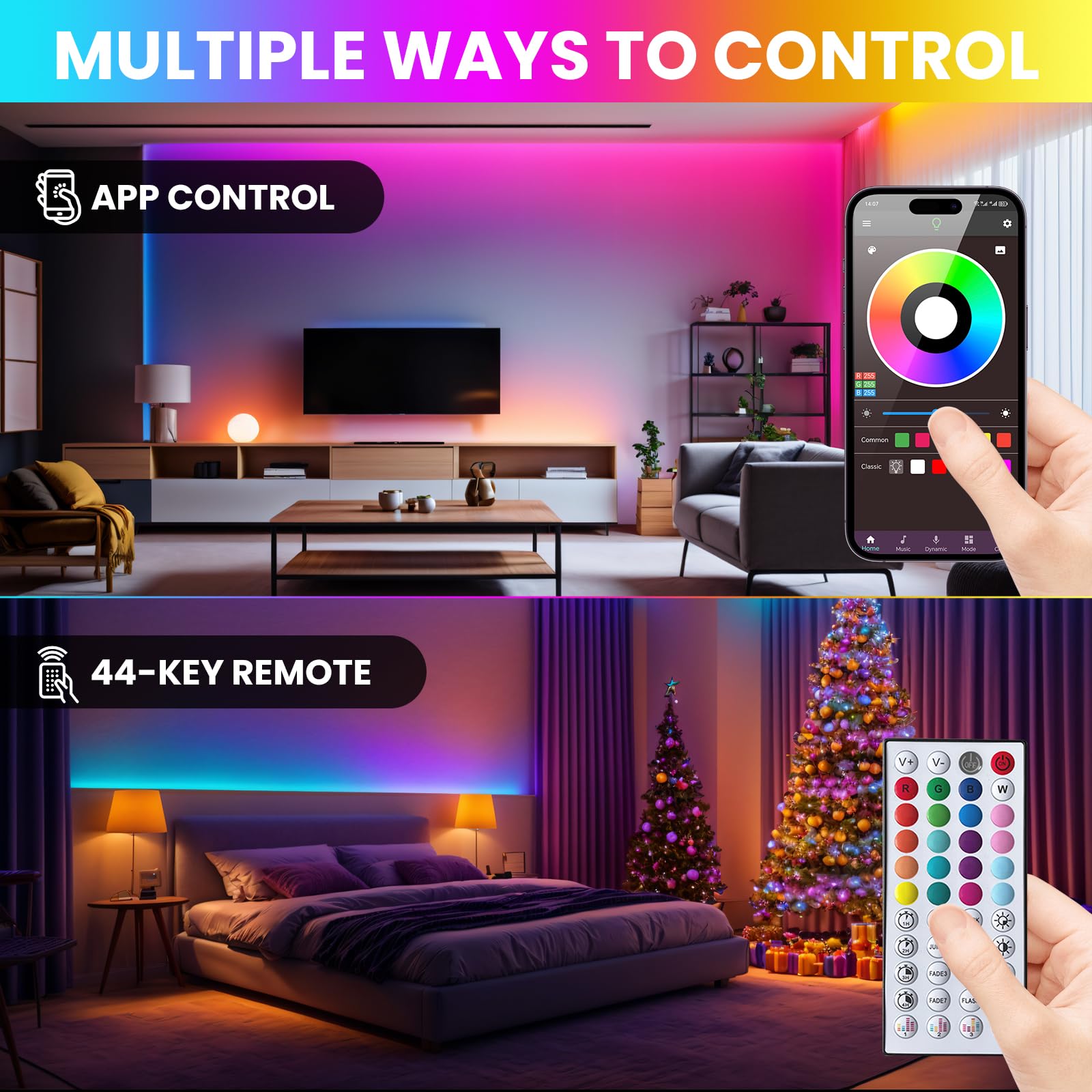 Dimmbar RGB Neon Stripe，24V 30M 1800LEDs Silikon Flexibler LED Streifen,Bluetooth Musik Sync Timer-Einstellung Neon LED Lichtband mit 44 Tasten Fernbedienung für Allerheiligen,Weihnachtsfeier