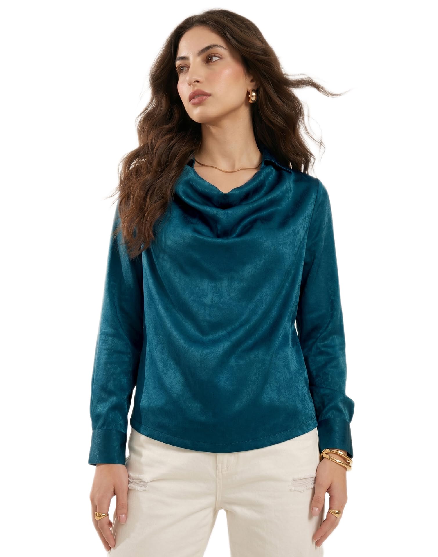 Velvet Satin Full Sleeve Cowl Collar Neck Top for Women, Tops for Women Western, Top for Women Stylish-image-12