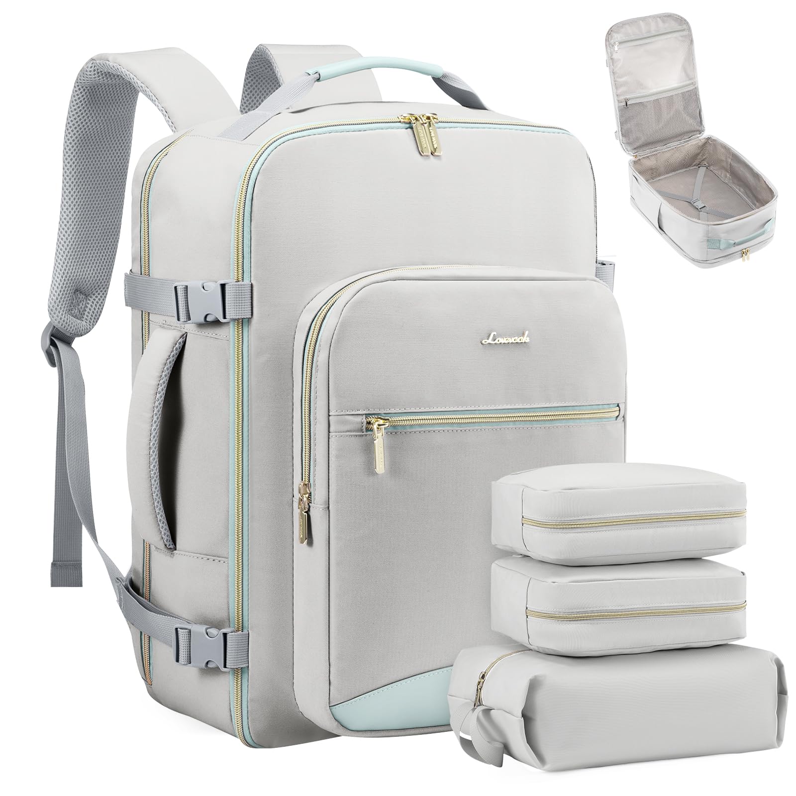 LOVEVOOK 40L Travel Backpack Flight Approved Carry on Backpack,3 Packing Cubes,Waterproof Personal Item Travel Bag,TSA Carry on Luggage Suitcase Travel Essentials,Gifts for Women &amp; Men,fits 17" Laptop