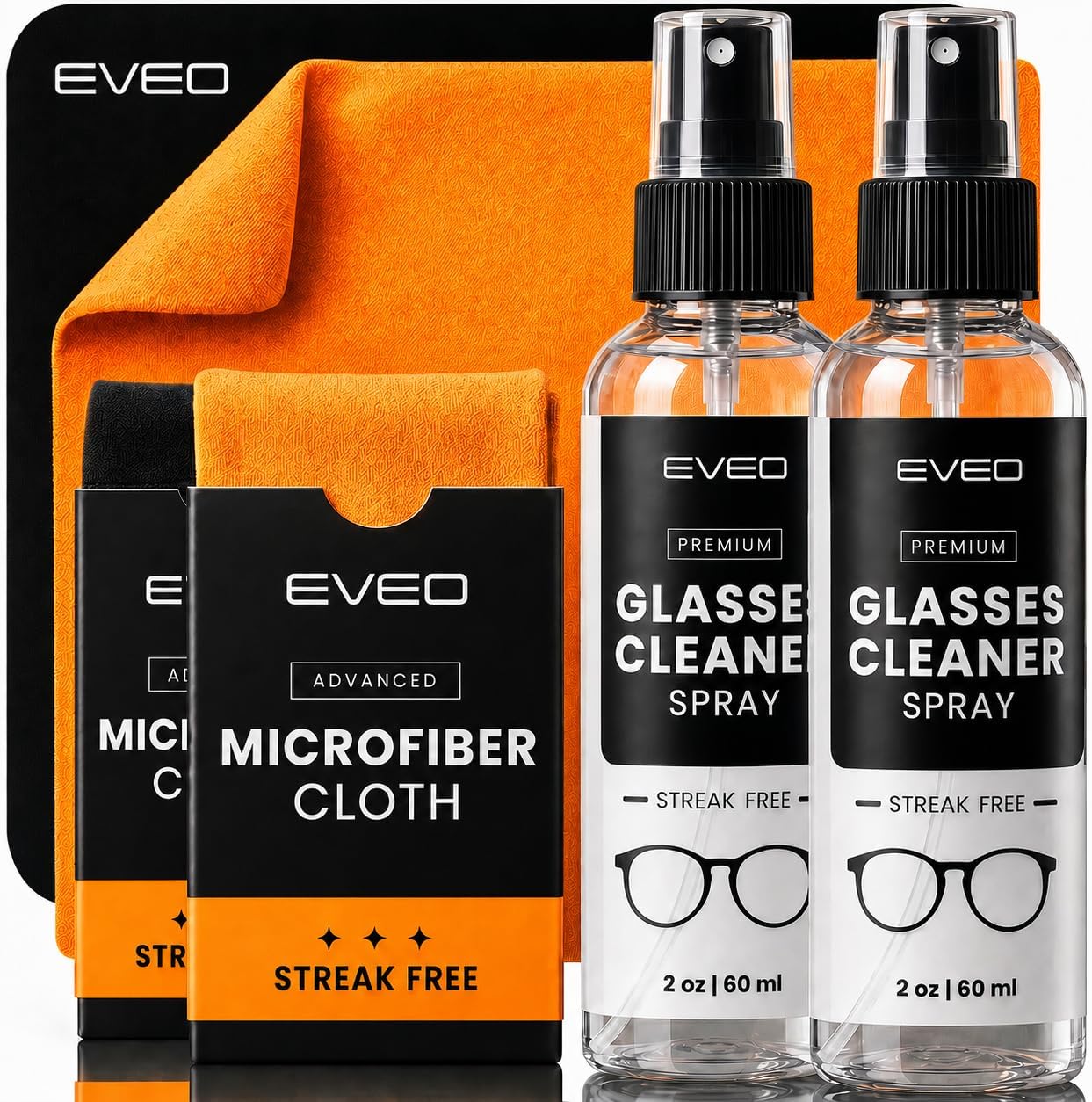  Glasses Cleaner Spray - Eyeglass Cleaner (No Streaks)| x2 Eye Glass Cleaners Spray + x2 Lens Cleaner Microfiber Cleaning Cloth, Glasses Cleaning Kit Eye Glasses Cleaner Spray & Cloth - 4oz(2ozx2)