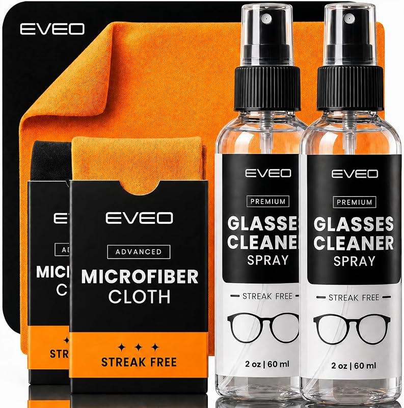 Glasses Cleaner Spray - Eyeglass Cleaner (No Streaks)| x2 Eye Glass Cleaners Spray + x2 Lens Cleaner Microfiber Cleaning Cloth, Glasses Cleaning Kit Eye Glasses Cleaner Spray & Cloth - 4oz(2ozx2)