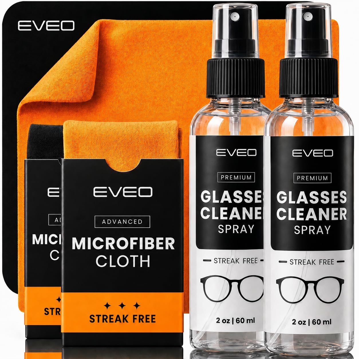 EVEO Glasses Cleaner Spray Kit, 2-Pack with Microfiber Cloths