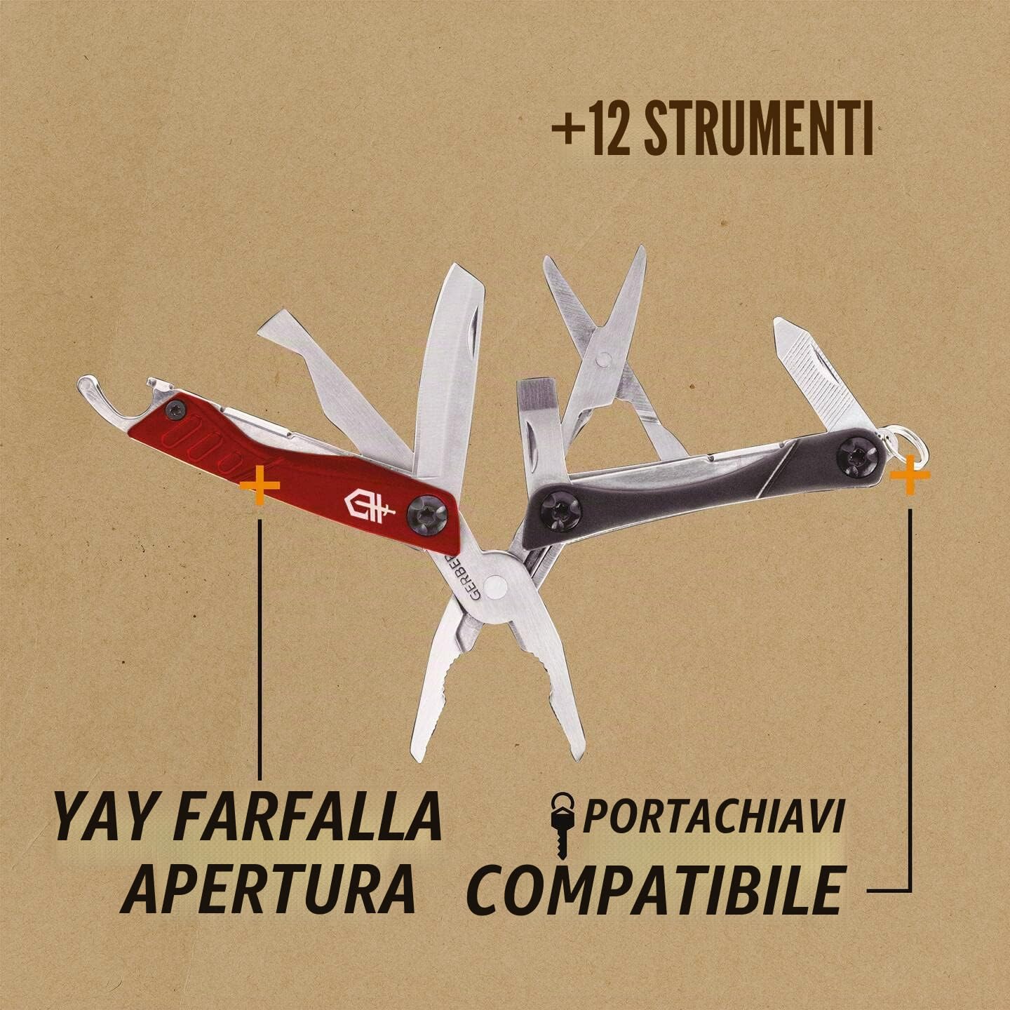 Gerber Strumento multi-uso con 12 funzioni, Dime Pocket Multi-Tool, Rosso, 31-003622