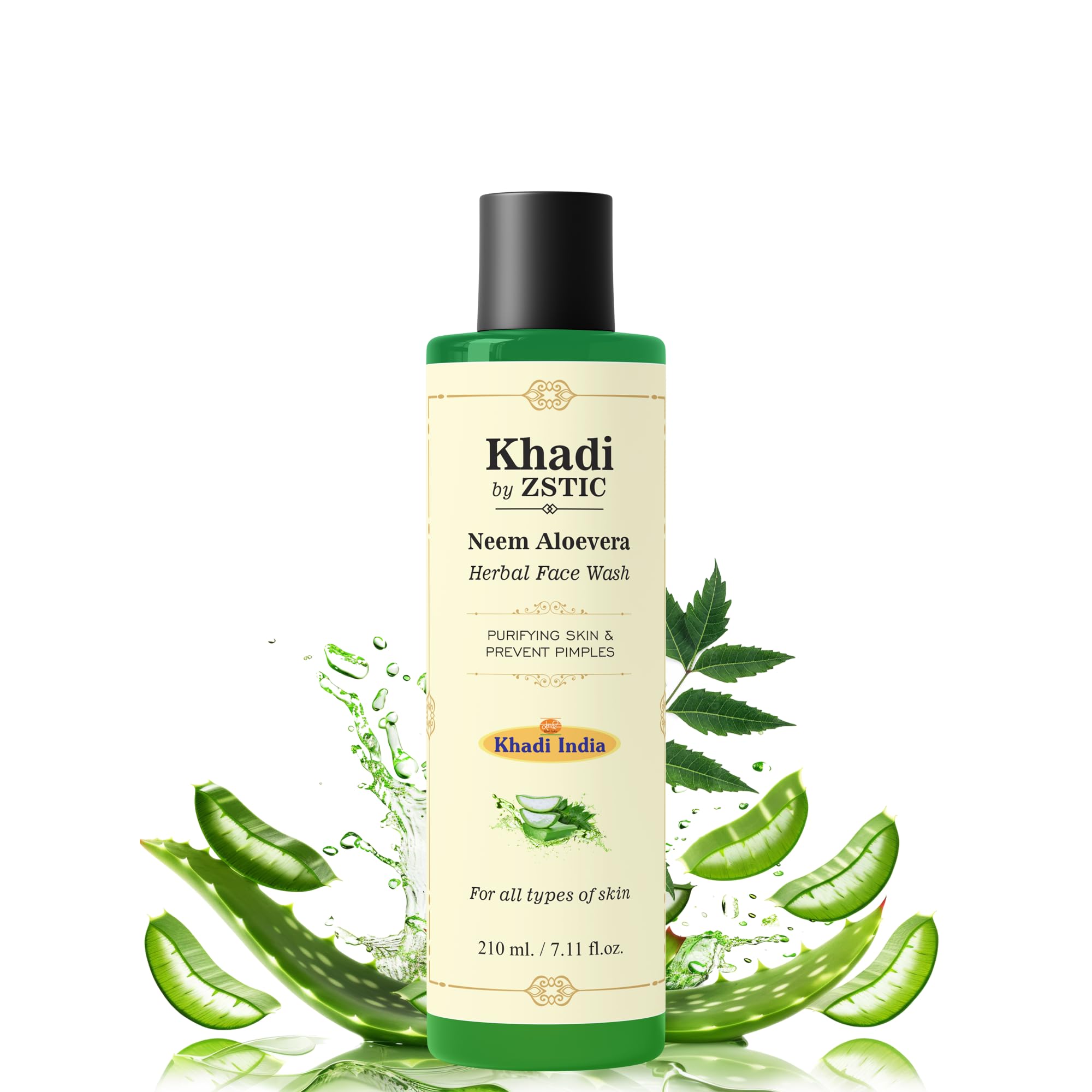 Zstic Khadi Neem Aloe Vera Herbal Ayurvedic Facewash/For Purifying Skin & Preventing Pimples/Suitable for All Skin Types / 210ml