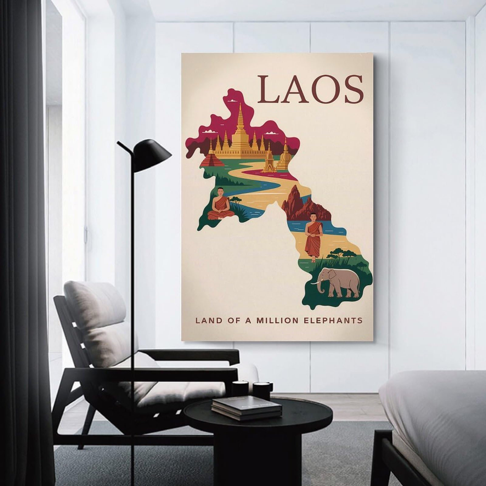 Junmoney Canvas Wall Picture Laos Travel, 20x30inch(50x75cm), for Study, Office Or Focused Interiors, Wall Art That Adds Style to Work Areas