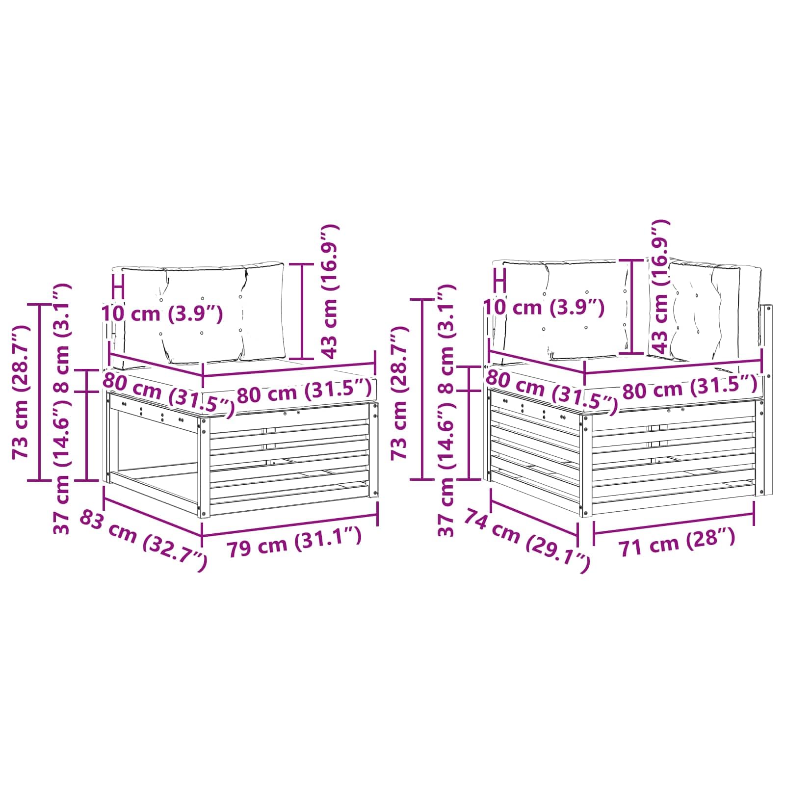 Gartenmöbelgarnitur mit 5 Sitzkissen und Armlehnen für Terrasse Balkon und Garten, wetterfestes Akazienholz Set mit modularen Sofas und Kissen