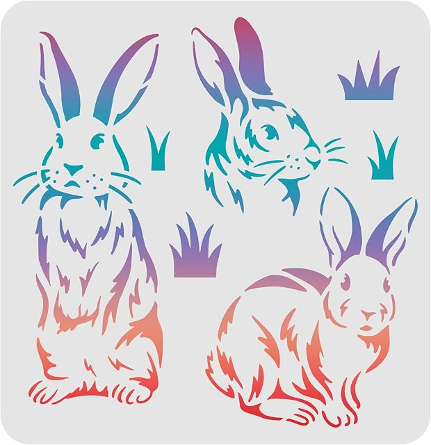 FINGERINSPIRE Bunny Stencils for Painting 30x30cm Rabbits Drawing Template Easter Rabbit Painting Stencils Reusable Bunny Stencil DIY Art and Craft Stencils for Home Decoration