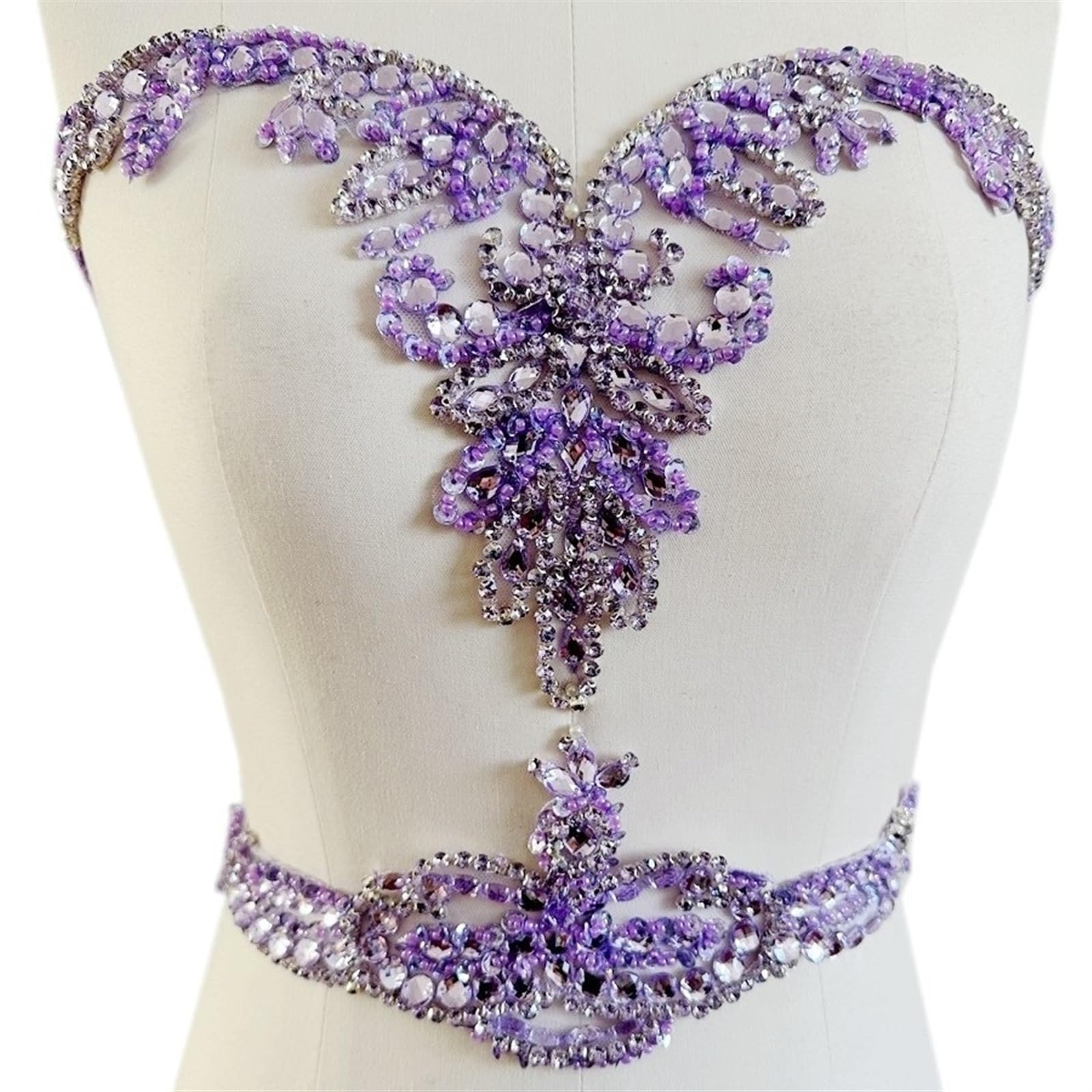 Aplikacje z koralików, ręcznie szyte koralikowe cekiny kołnierz aplikacje z kryształków, akcesoria do dekoracji ślubnych DIY(Light purple)