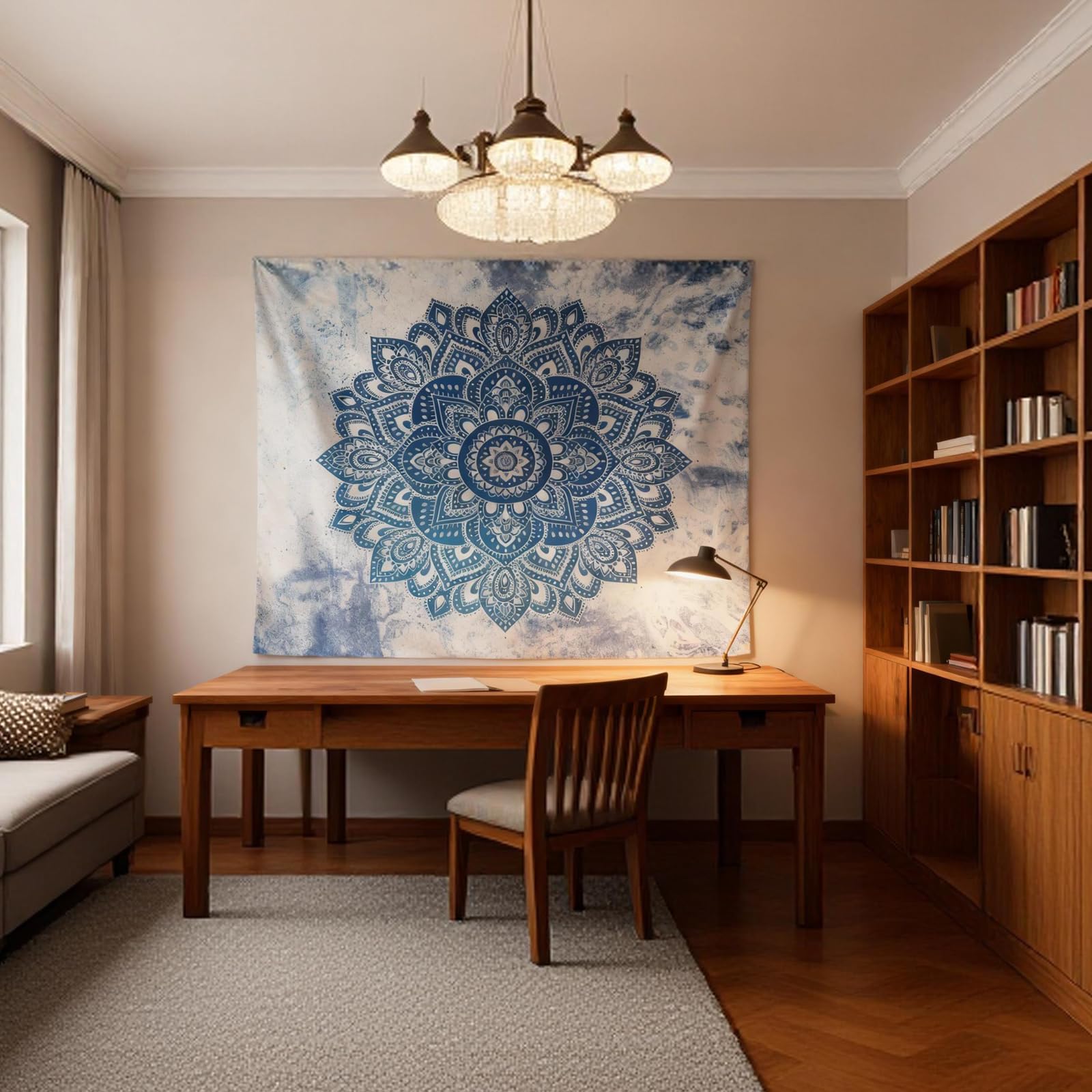 Yosugar Dywan ścienny do sypialni, chusta na ścianę, dekoracja pokoju, dywan ścienny w stylu boho, do dekoracji pokoju, sypialni, salonu (jasnoniebieska mandala, 200 x 150 szer. cm, bez ramki)
