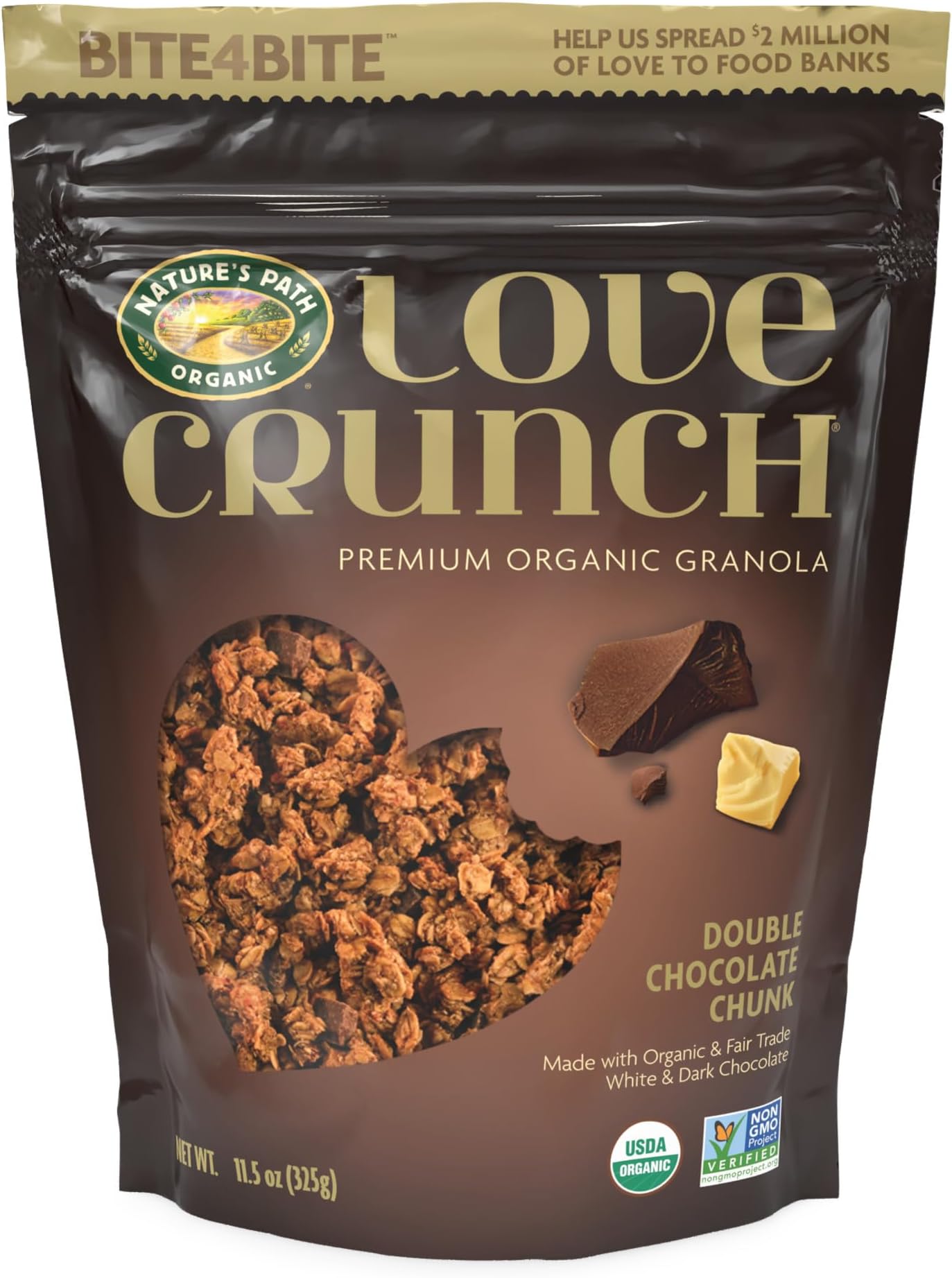 Love Crunch Organic Double Chocolate Chunk Granola, 11.5 oz (Pack of 6), Non-GMO, Fair Trade, by Nature's Path
