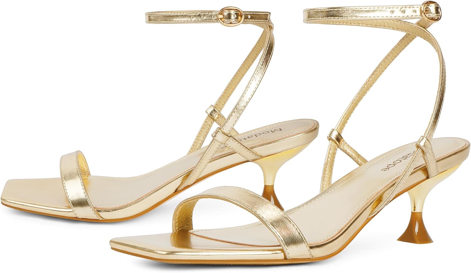 Modatope Kitten Heels for Women Open Square Toe Ankle Strap Sandals Low Heels Dress Shoes for Party - Image 4