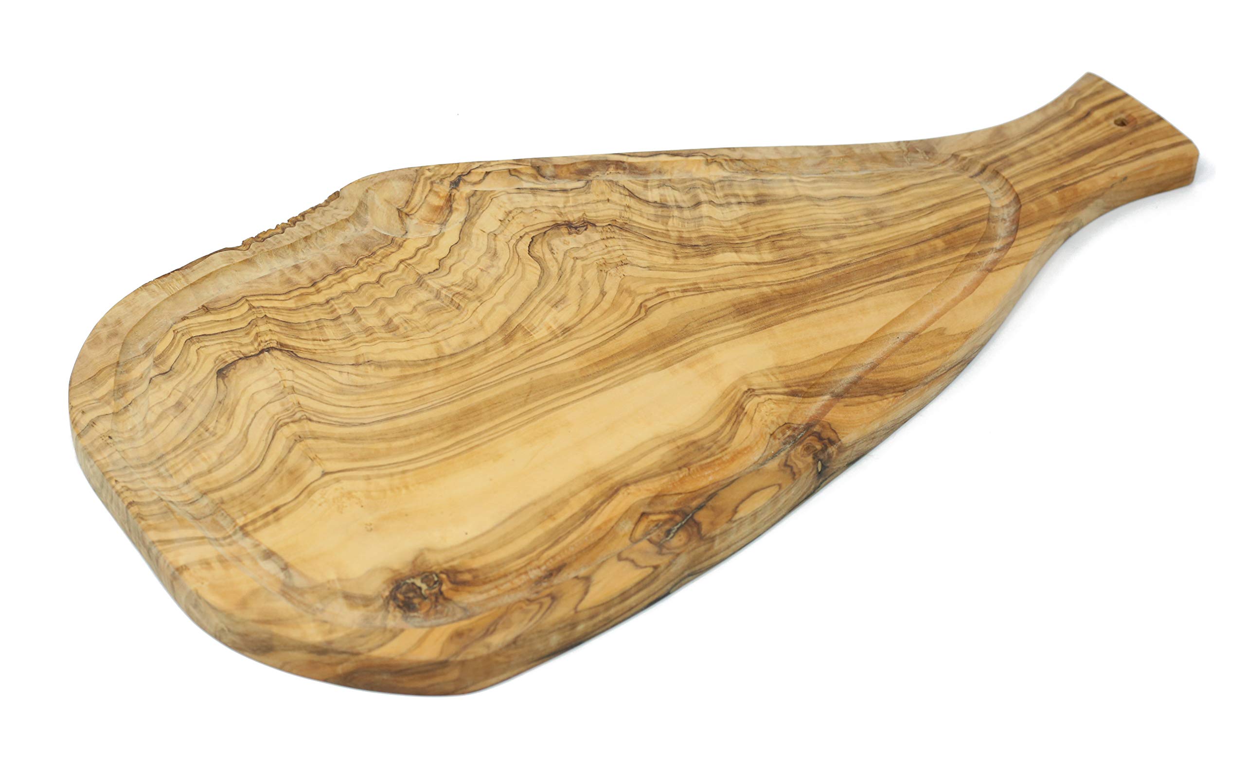 Benera Oliveholz - Tabla de cortar (45 cm, con asa y surco, también para servir y servir