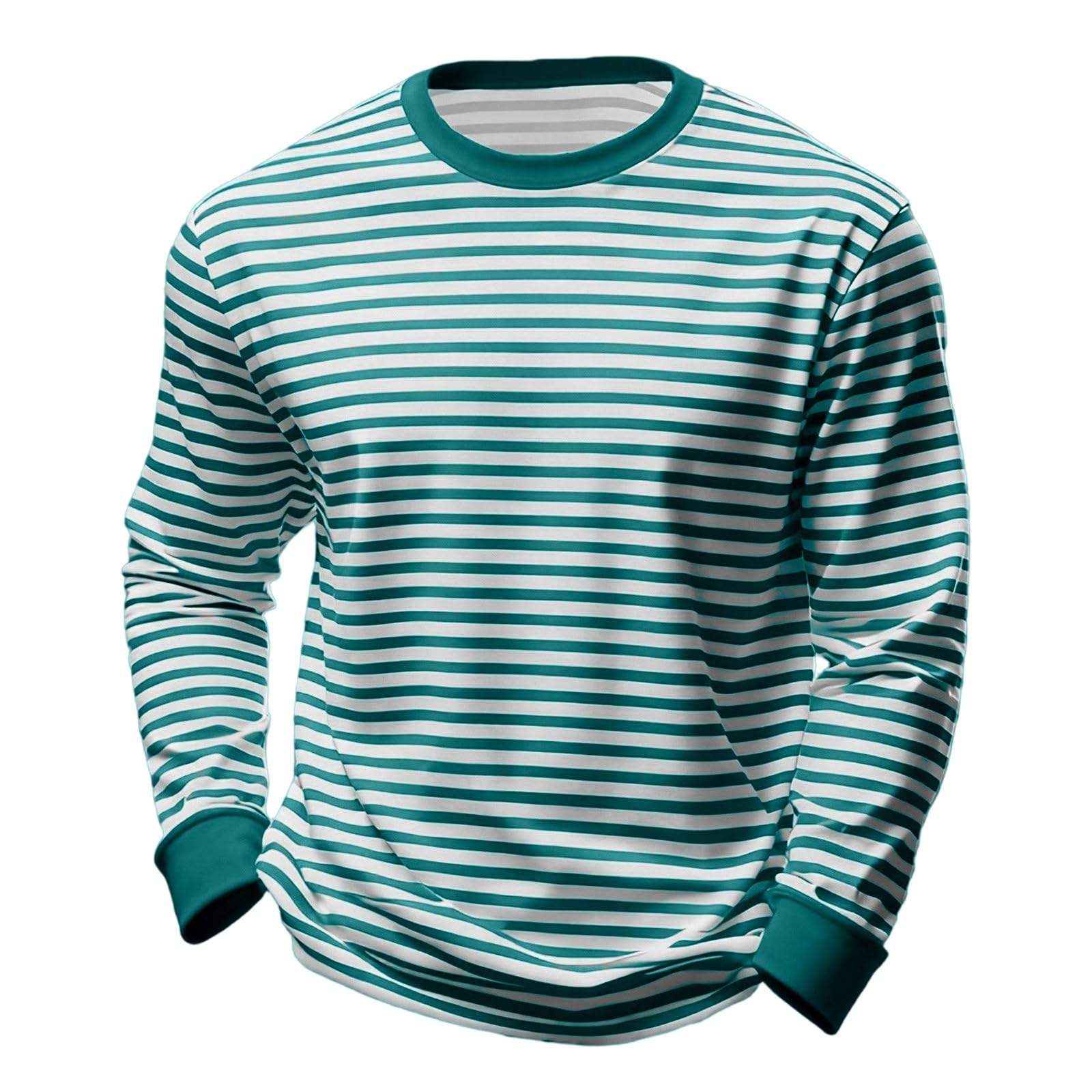 Striped Shirt Men Women Red White Long Sleeve T-Shirt Carnival Long Sleeve T-Shirt Horizontal Stripes Wide Stripes Fine Stripes Crew Neck Leisure Top Striped Shirt Fancy Dress Costumes, Green, M